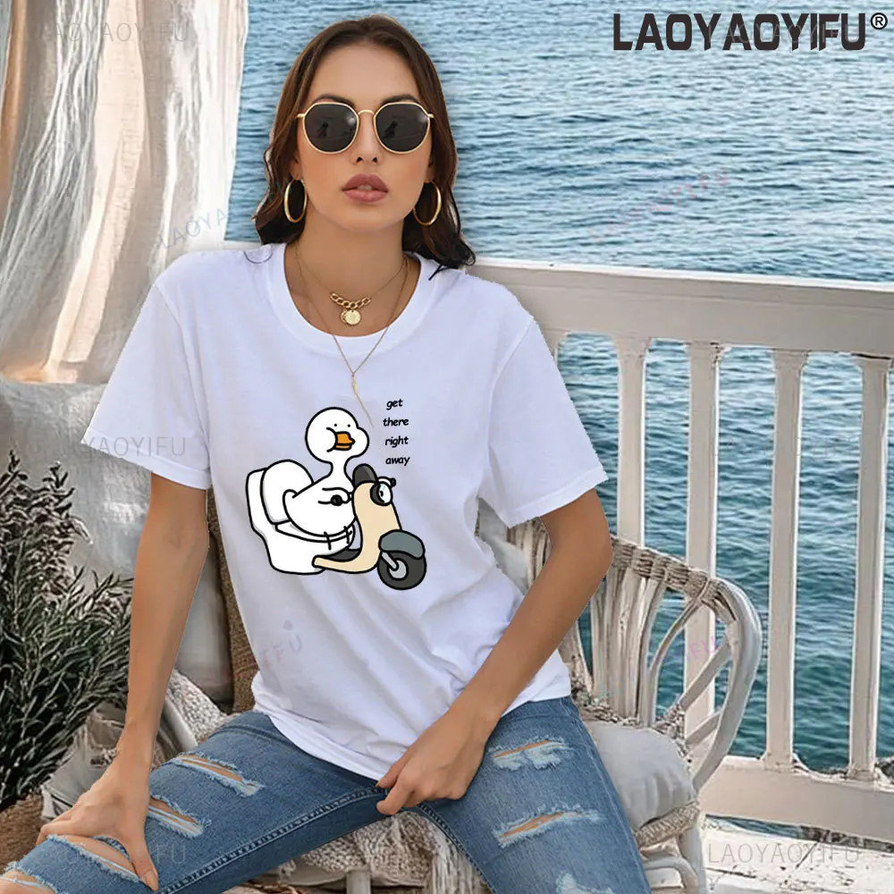 

Футболка женская с рисунком, милая хлопковая рубашка с надписью «No Duck Get туда», модная повседневная сорочка с мультяшным принтом