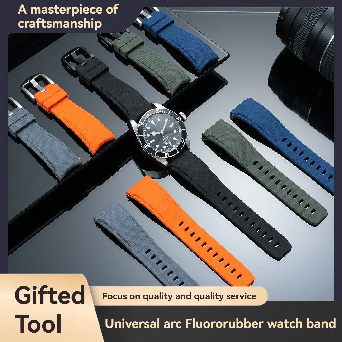21mm Curved Quick-Release FKM Strap (Waterproof and Sweat-Resistant) for Citizen, Longines, and IWC Watches (20mm and 22mm)