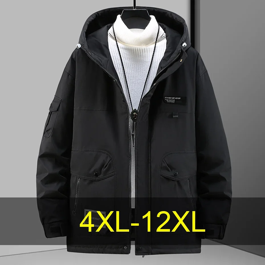 12XL 10XL Plus Size Cargo Parkas Men Winter Thick Jacket Waterproof Coat Fashion Casual Solid Color Parkas Male Big Size 12XL