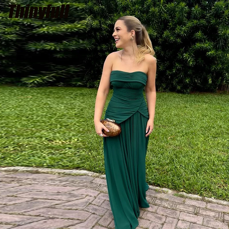 Thinyfull-vestido De graduación De corte en A, sin tirantes, sin mangas, De gasa, estilo festivo, largo, Formal, personalizado, 2026 ﻿