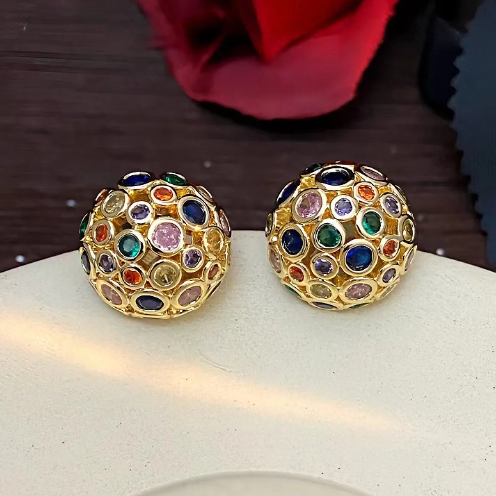 Creative medieval element earrings, hemispherical design jewelry, honeycomb design colored earrings. A vintage Christmas gift.