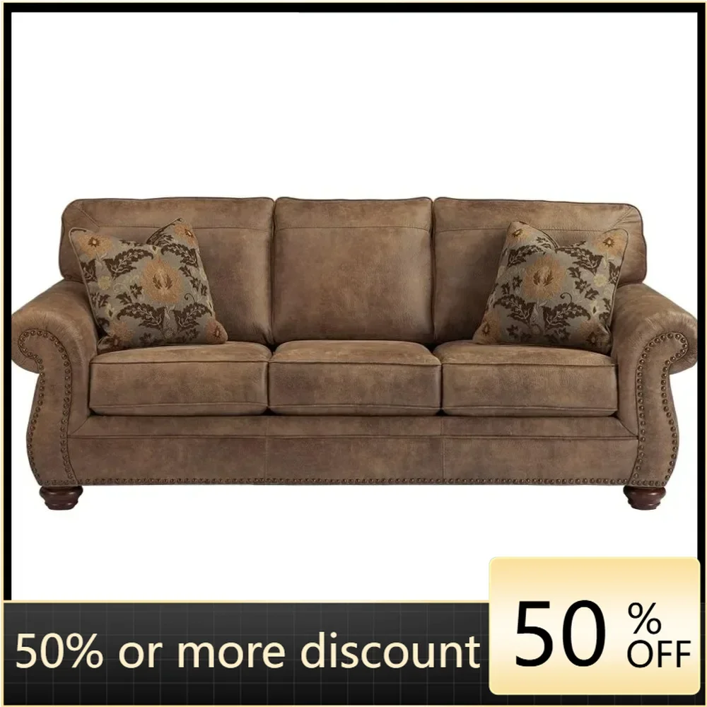 Classic design artificial leather sofa with nail head decoration and 2 accent pillows