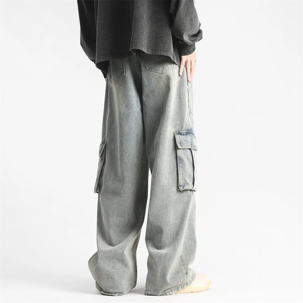 سراويل جينز رجالية جديدة ملابس عمل أمريكية عالية الجودة متعددة الجيوب بنطال جينز على الطراز القديم مغسول فضفاض غير رسمي مستقيم #6