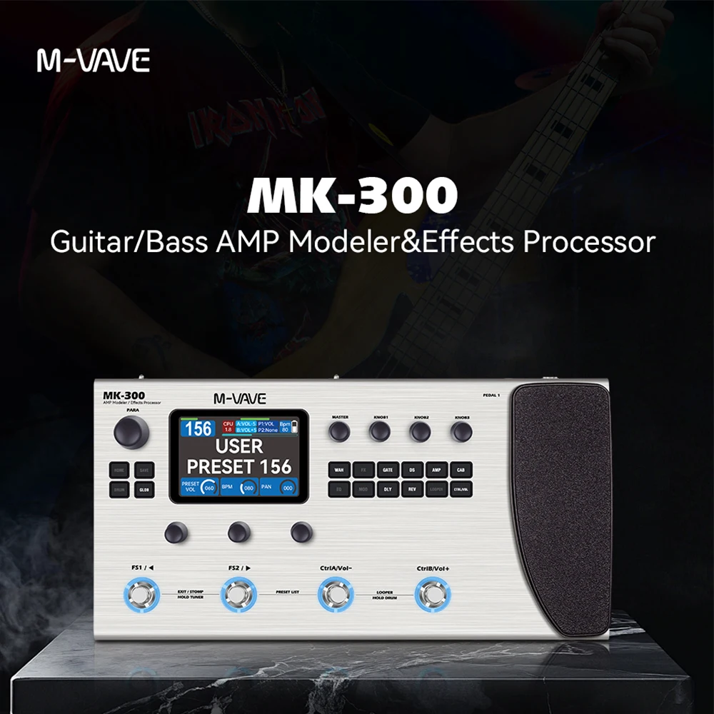 معالج جيتار متعدد التأثيرات M-VAVE MK-300 |   بطارية 10 ساعات + 128 طبلة MIDI DAW + 150s Looper |   360FX |   ANN النمذجة العصبية 120AMP
