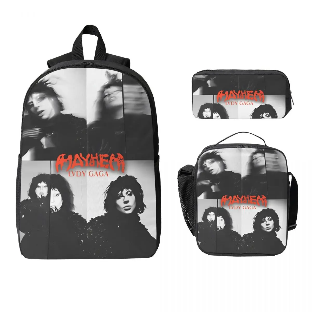 

3 шт., комплект школьных сумок Lady Gaga Mayhem 2025 для девочек и мальчиков, пеналы, наборы рюкзаков с ланч-бокс для школьников, рюкзак