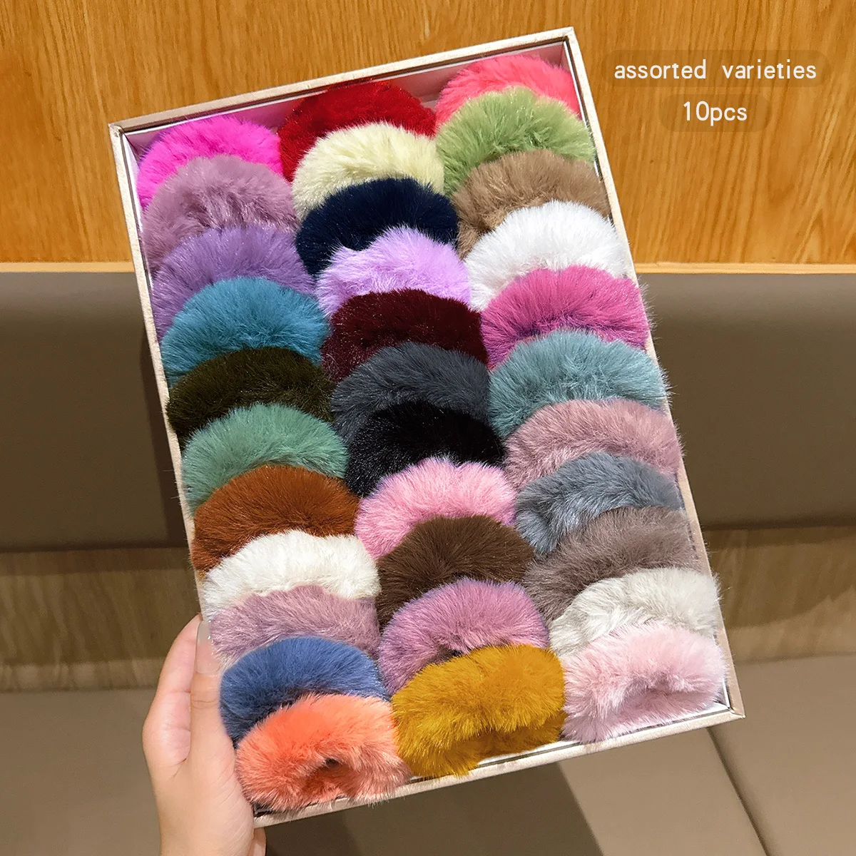 10 colors randomly selected, simple and versatile plush hair rings suitable for daily hair accessory use