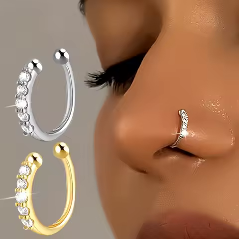 Fashion Hypoallergenic Silver Gold Color Nose Ring for Women Copper Fake Nose Piercing Cuff Earrings Jewelry