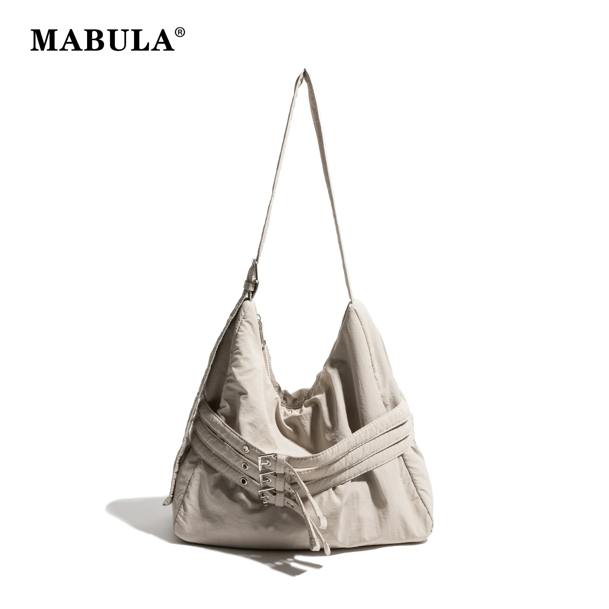 MABULA Nylon Fashion Large Capacity Underarm Shoulder Bag Locomotive Style Lightweight Portable Simple Ladies Commuter Work Bag