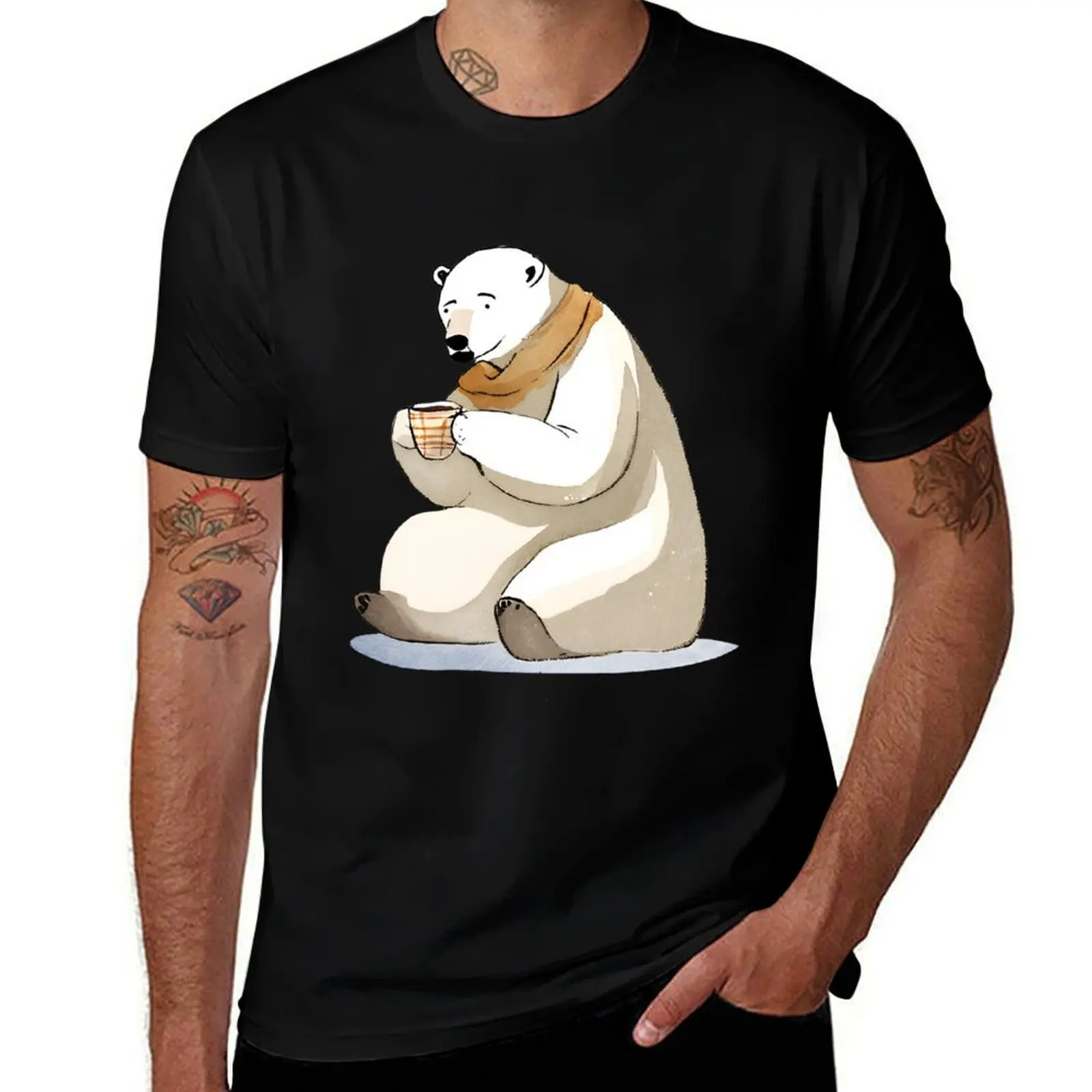 

Polar Bear Drinking Coffee T-Shirt summer 2025 vintage valentines clothes tshirts for men