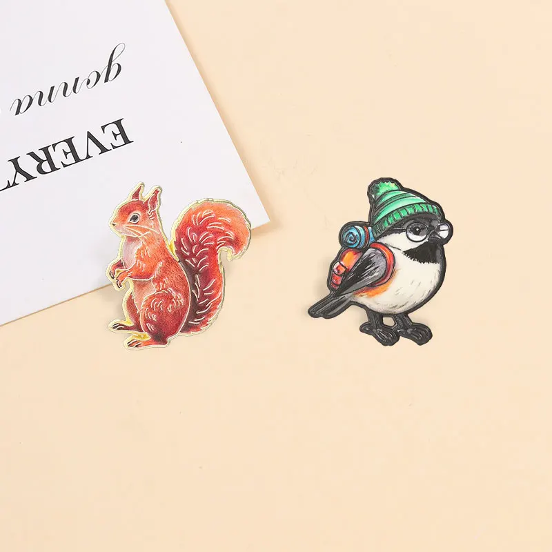 Fantasie-Drachen- und Waldtier-Emaille-Abzeichen, Strass-Kristall-Eichhörnchen-Vogel-Anstecker, Vintage-Tier-Metall-Brosche, Accessoire, Geschenk – Detail 4