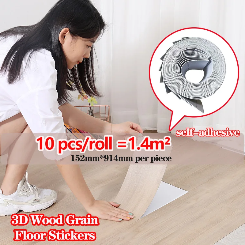 

10 Pcs Floor Stickers Wood Grain Environmentally Friendly PVC Waterproof Self-adhesive Bedroom Toilet Kitchen for Home Decor