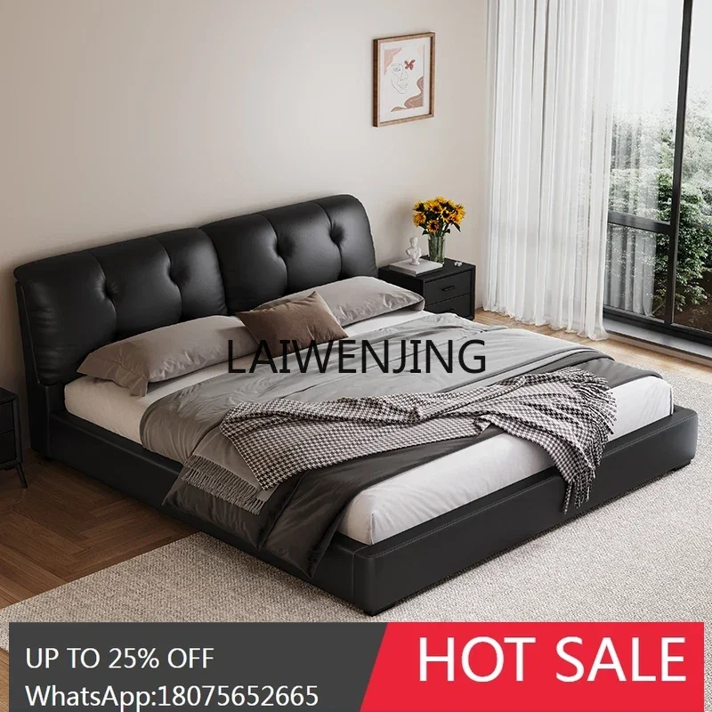 

Italian minimalist leather art bed household with storage first layer cowhide 1.8 double wedding bed
