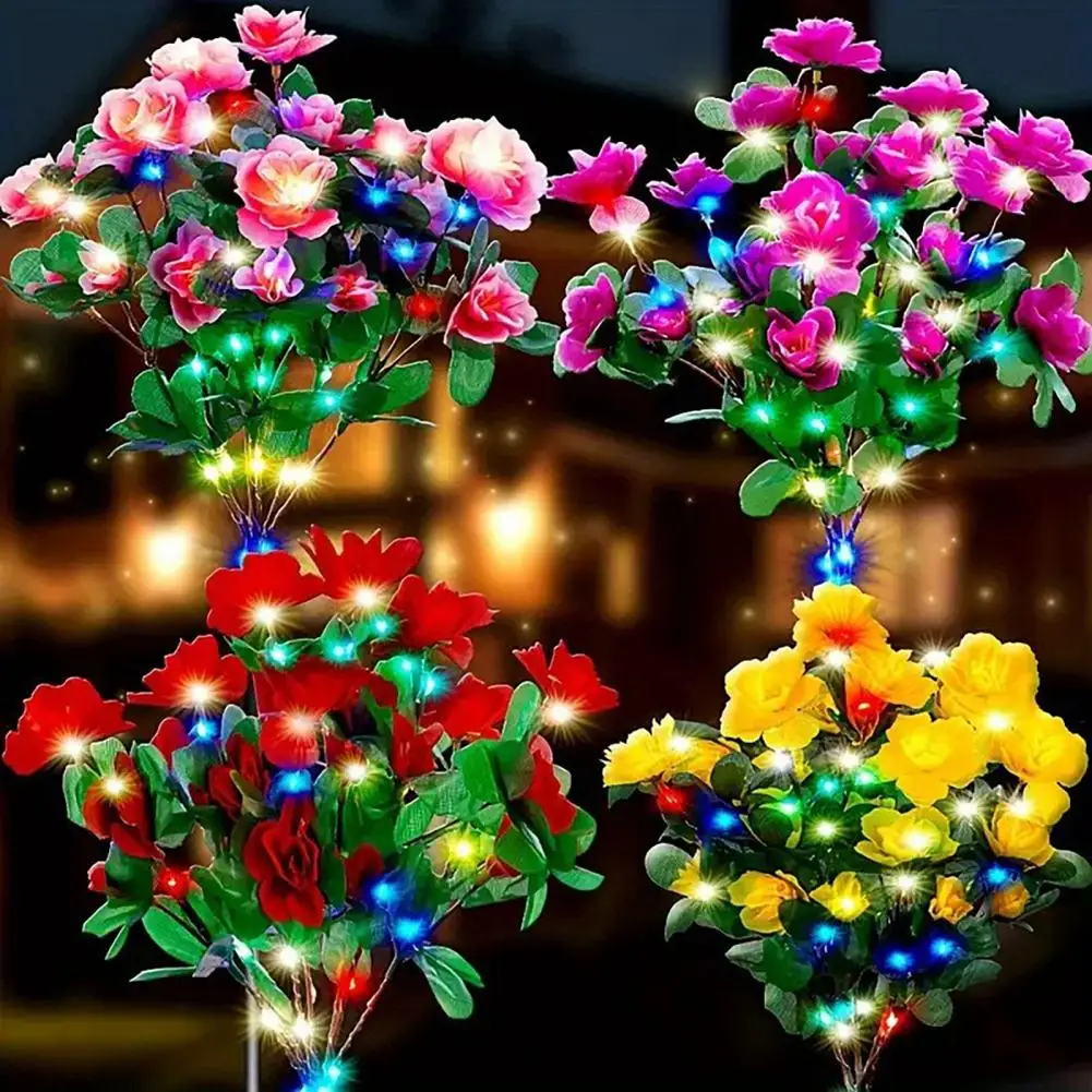 4Pcs 56 LEDs Artificial Solar Light with Stake IP65 Waterproof Outdoor Garden Yard Pathway Lawn Faux Flower Decoration Lamp