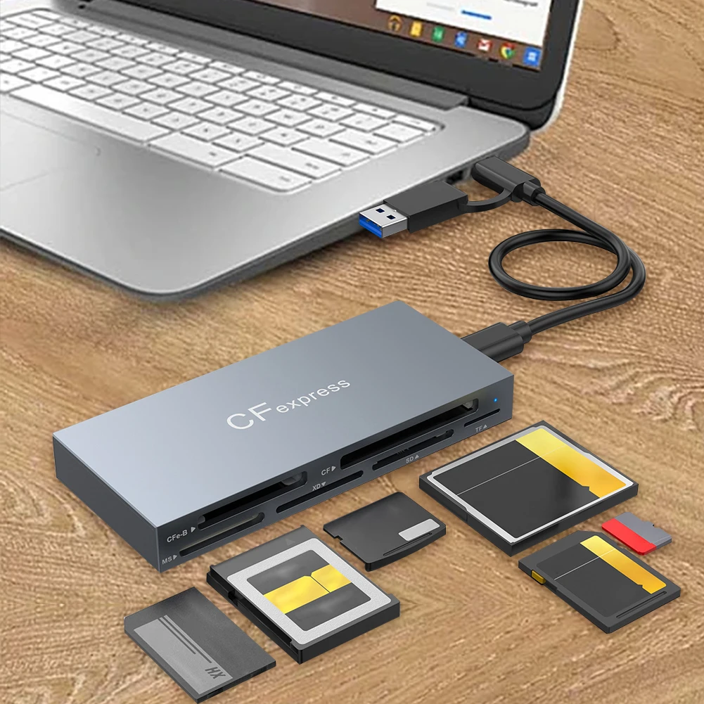 

6 in 1 CFexpress Type B/CF/XD/MS/SD/TF All In One Card Reader 10Gbps Multi Card Reader with Cable for Windows XP OS