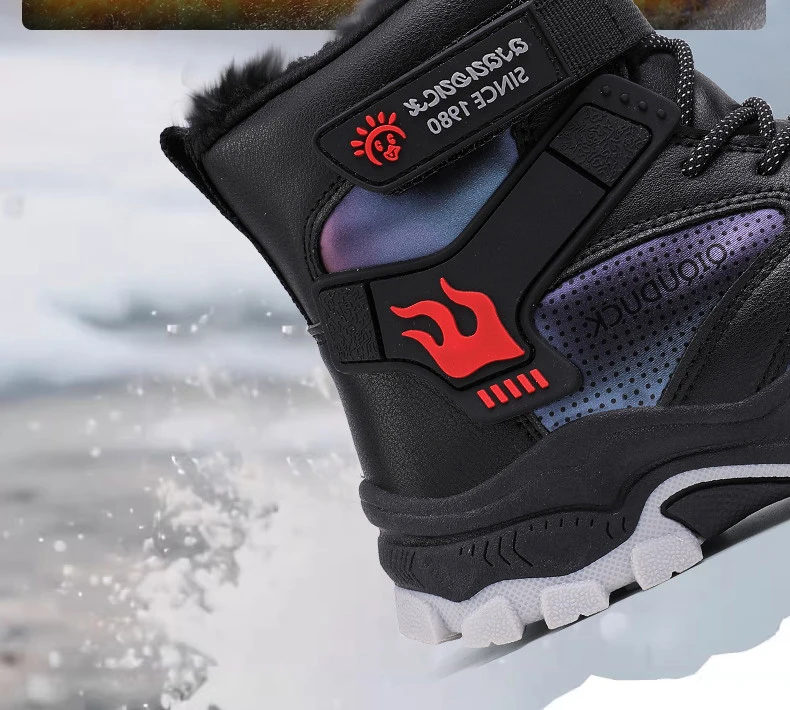 Kinder-Schneestiefel Wintermode Hohe Plüsch-Wanderschuhe Rutschfeste Outdoor-Sneaker für Jungen Wasserdicht – Detail 3