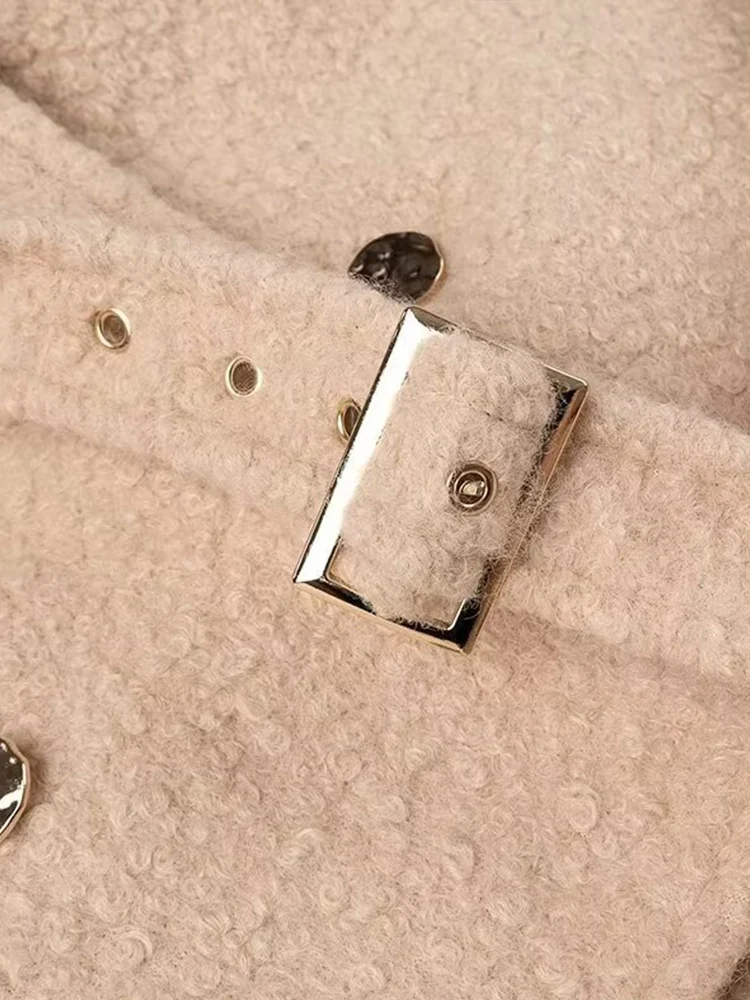 النمط الأوروبي والأمريكي الخريف والشتاء الملابس النسائية الجديدة المألوف والبسيط الأساسية معطف الصوف التعادل بأكمام طويلة