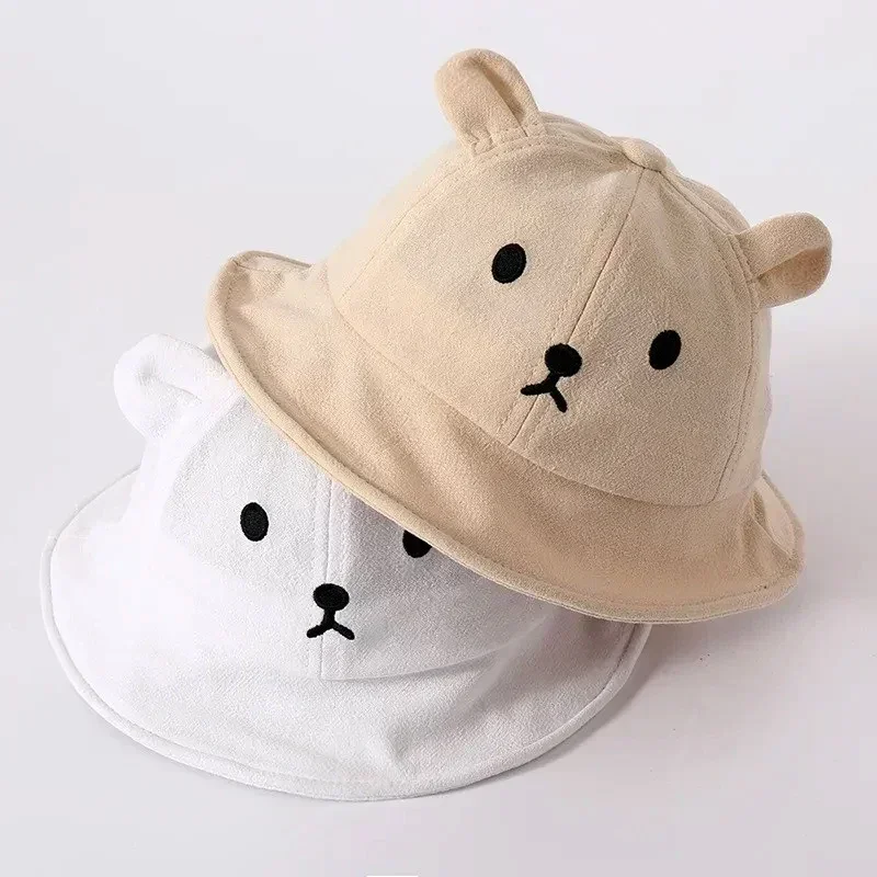 Cute Bear Baby Bucket Hat With Ears Boy Girl Cotton Kids Sun Hat Outdoor Summer Child Panama Cap