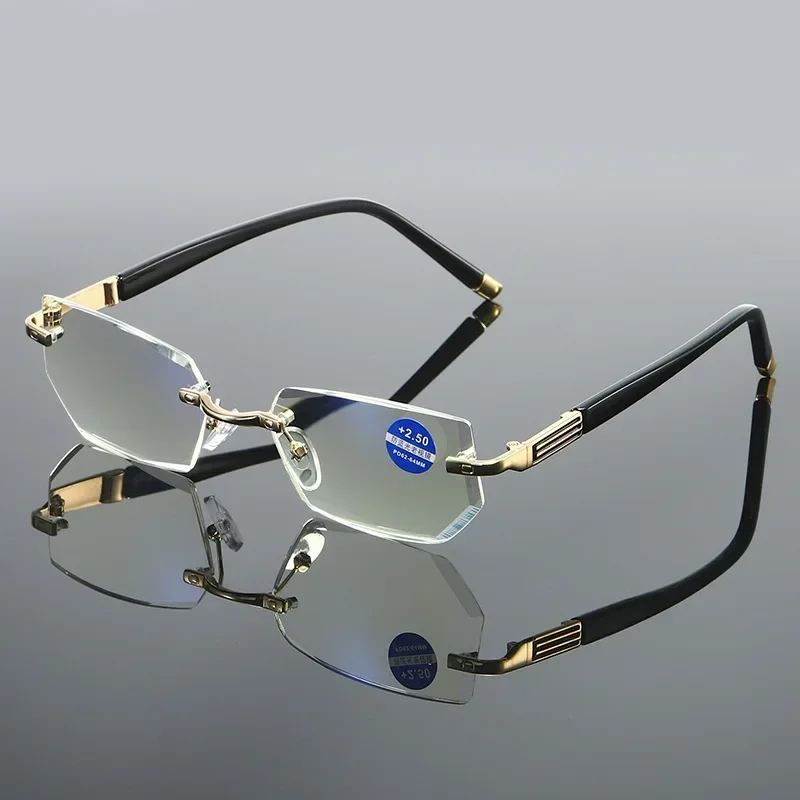 Square Reading Glasses for Men and Women Business HD Lens Rimless Eyeglasses Trendy Presbyopia Prescription Eyewear +1.0 To +4.0