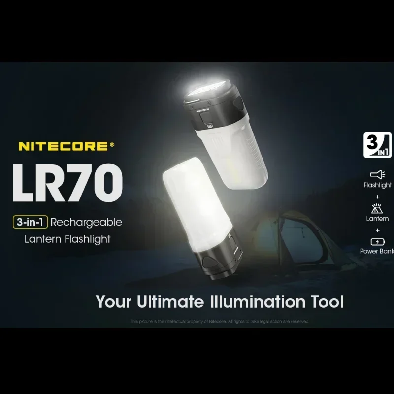 NITECORE LR70 3-in-1 Rechargeable Lantern Flashlight 3000Lumens Camping Lantern With Power Bank Built-in Battery