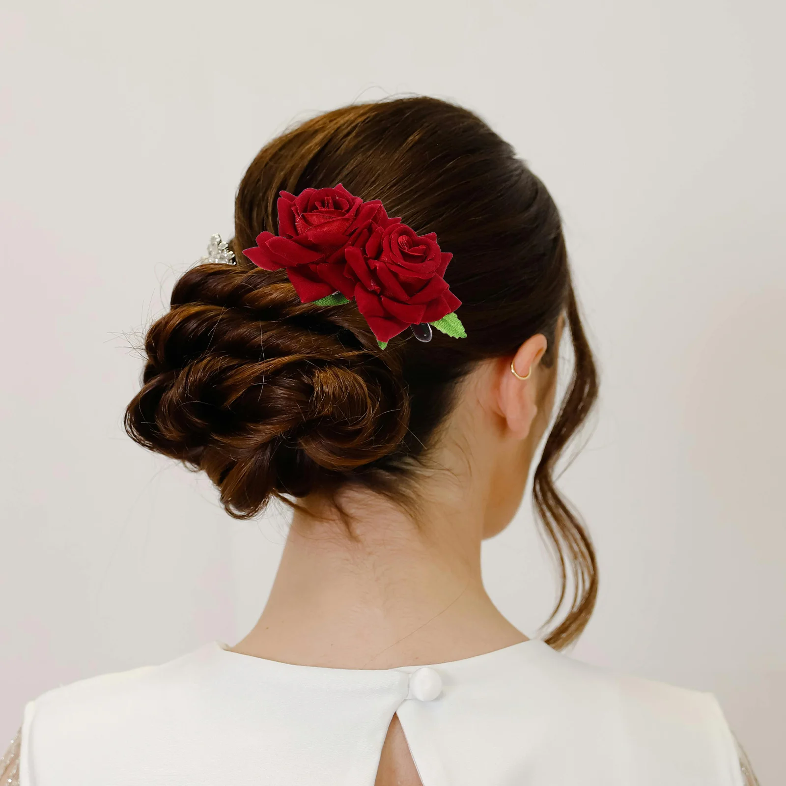 

2Pcs Rose Flower Hair Comb Wedding Bridal Hair Bun Clip Chic Floral Accessories for Evening Party Birthday New Year Celebration