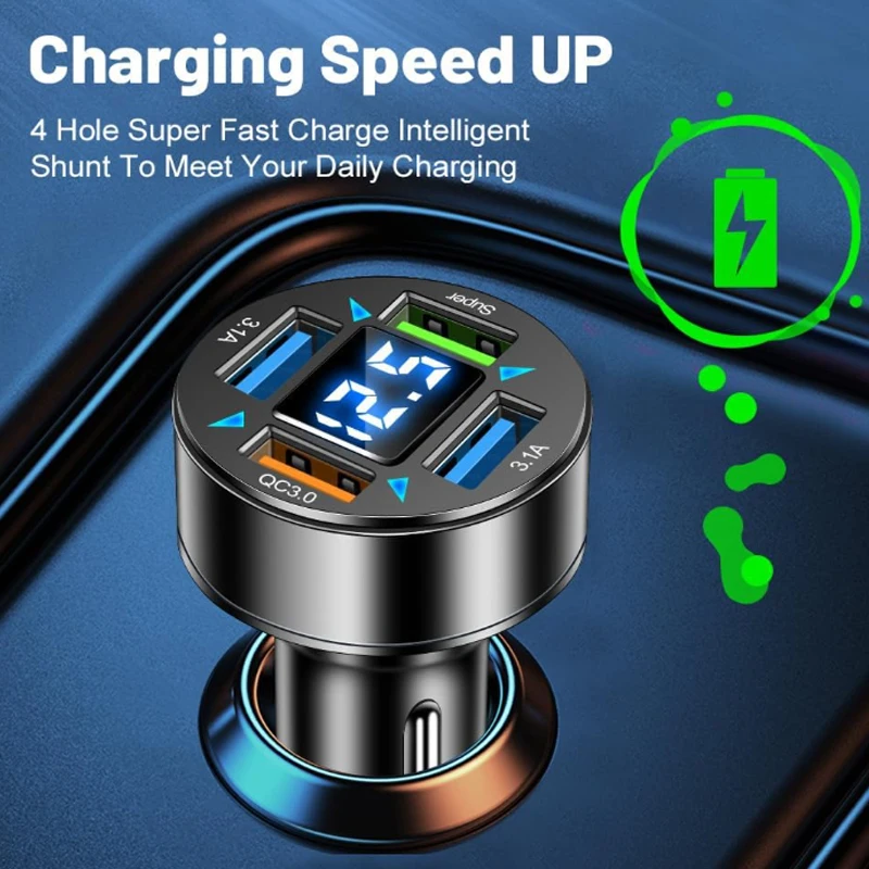 

Car Charger QC 3.0 USB Type-c Quick Charging With Voltmeter Cigarette Lighter Socket Power Adapter PD Mobile Phone Charging Head