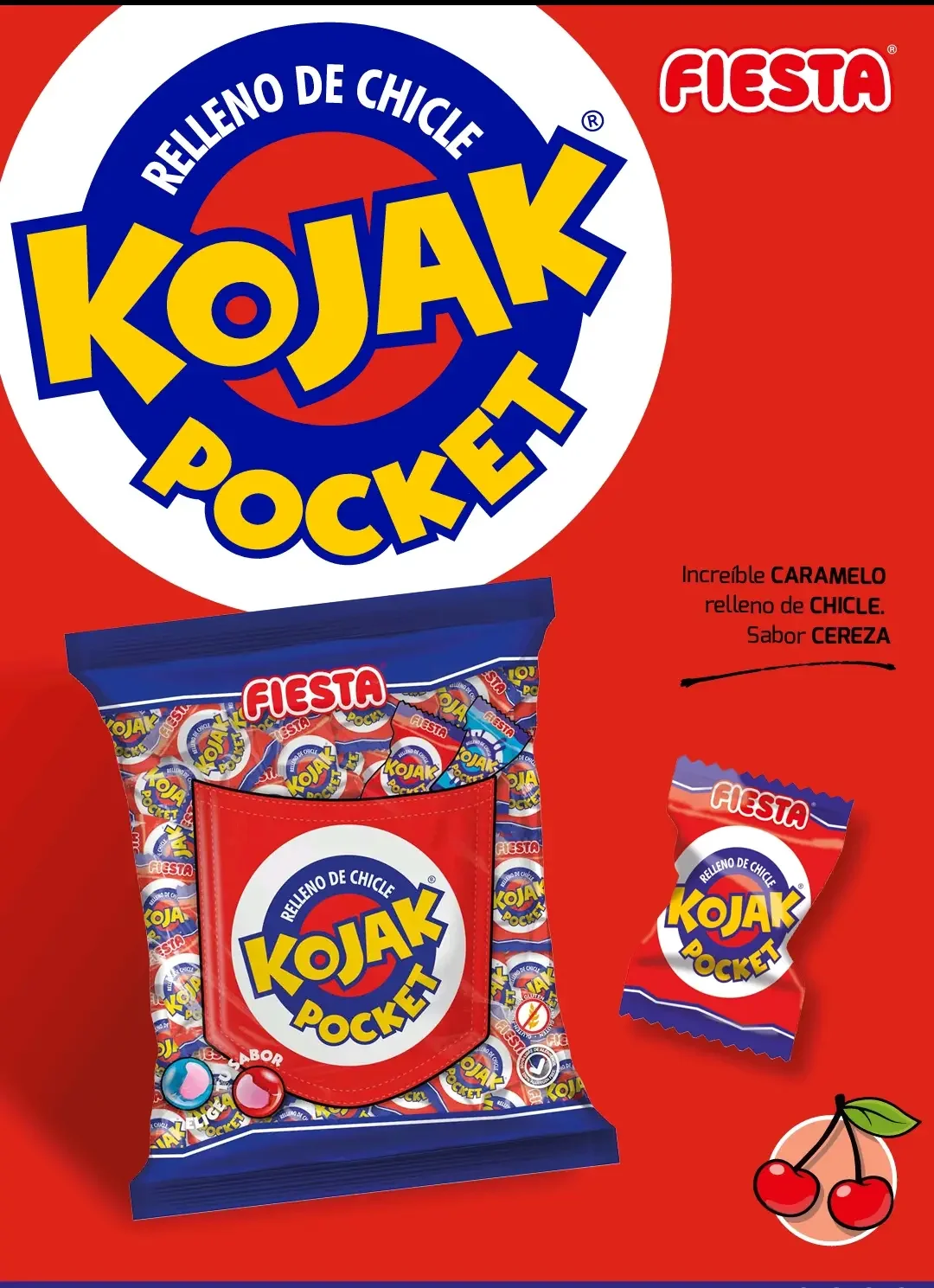 Kojak pocket cherry flavor bolon - bag 200 units. - party - cherry bowl kojak gum filling #2