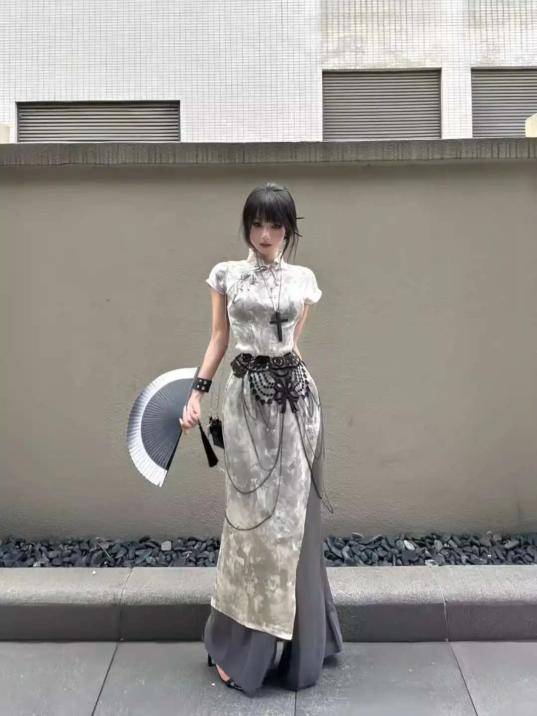 

New Chinese Style National Style Han Elements Irregular Cheongsam Tops Hanging Sensation Wide-leg Pants Temperament Guofeng
