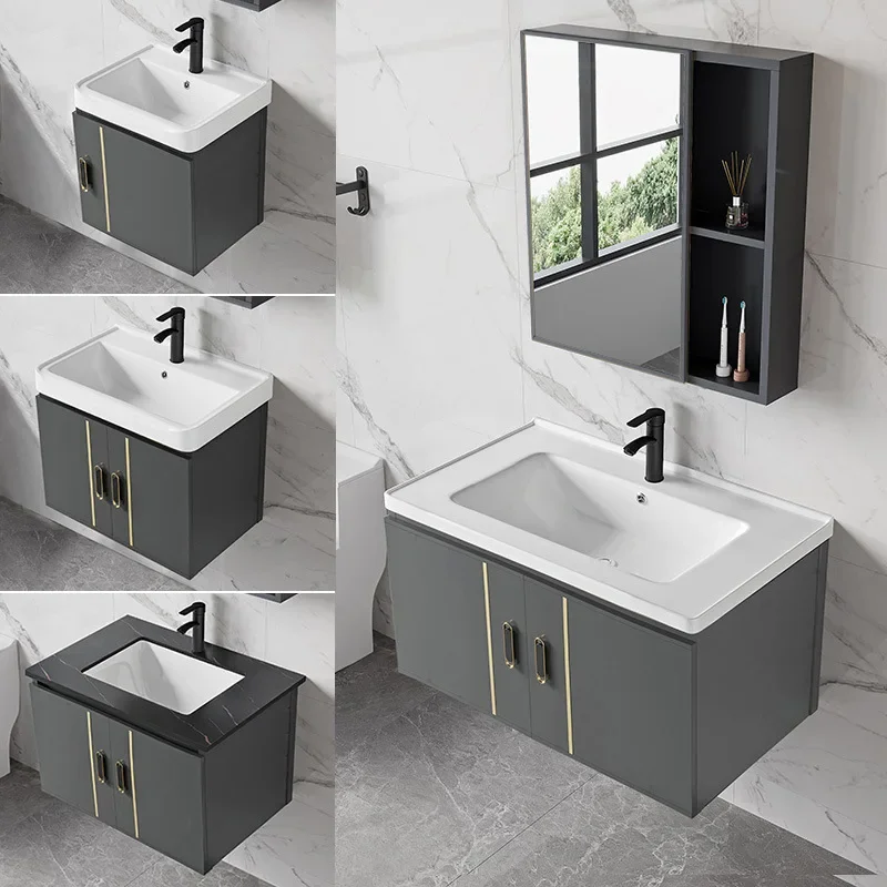 

Aluminum Alloy Waterproof Bathroom Sink Cabinet Combination Integrated Washbasin Bathroom Vanity Cabinet Home Bathroom Furniture