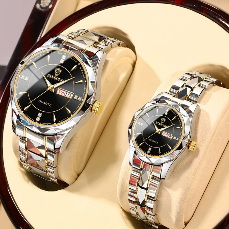 New Sets of Watches for Him and for Her Waterproof Stainless Steel Quartz Gold Couple Items for Lovers Wristwatches