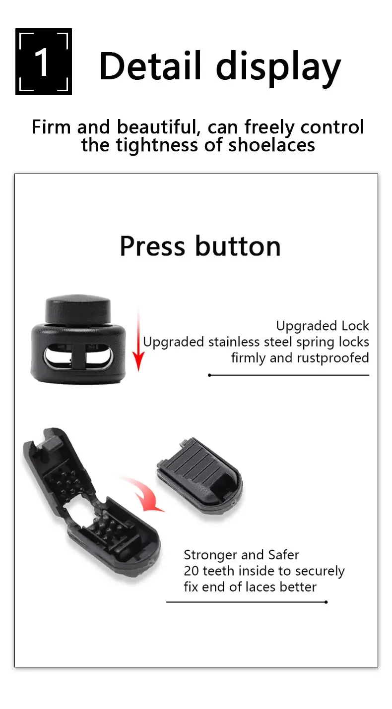 Keine Krawatte Schnürsenkel geeignet für alle Schuhe Round Spring Lock elastische Schnürsenkel schnell tragen in 1 Sekunde Wanders port faulen Schnürsenkel – Detail 3