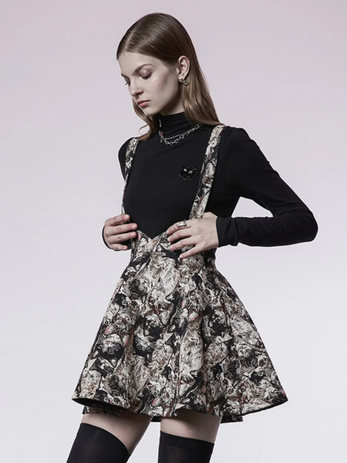 

Sexy Short Gored Skirt Women's Spring Autumn Retro Strap Waist Cinching Puffy Skirt High Waist Street Style Punk Rave