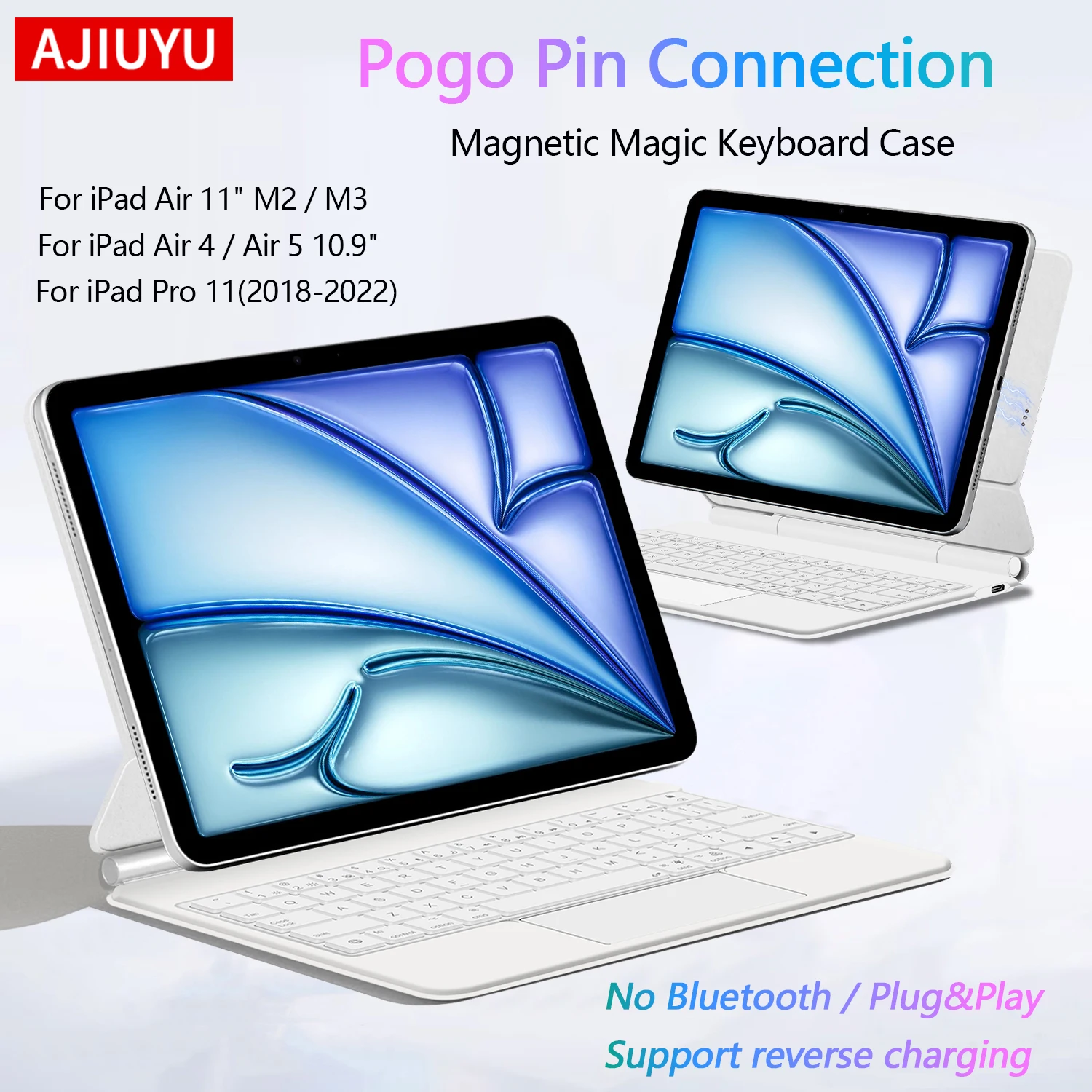 

Magnetic Pogo Pin Connect Keyboard for iPad Pro 11 4th/3rd/2nd/1st Gen Air 11" M2 M3 Air 4 5 Trackpad Magic Keyboard Case Cover