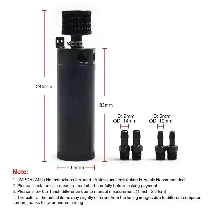 Universal 2-Port 750ML Aluminum Alloy Oil Catch Can - Gas Recovery Pot with Oil Drain Valve Baffled Separator Tank Kit