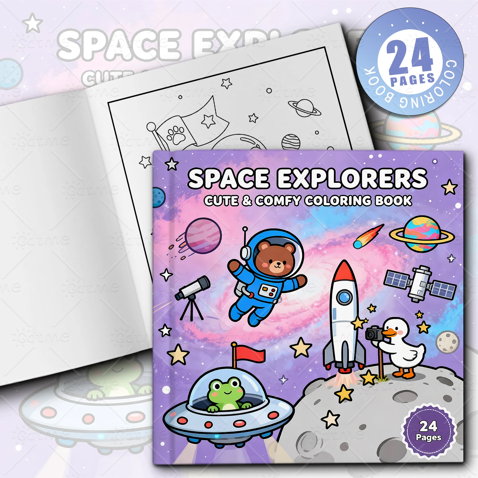 Space Explorers Coloring Book Cosmic Bear UFO Frog Rocket Night Scenes Anti Anxiety Stress Relief Art Drawing Book For Adult