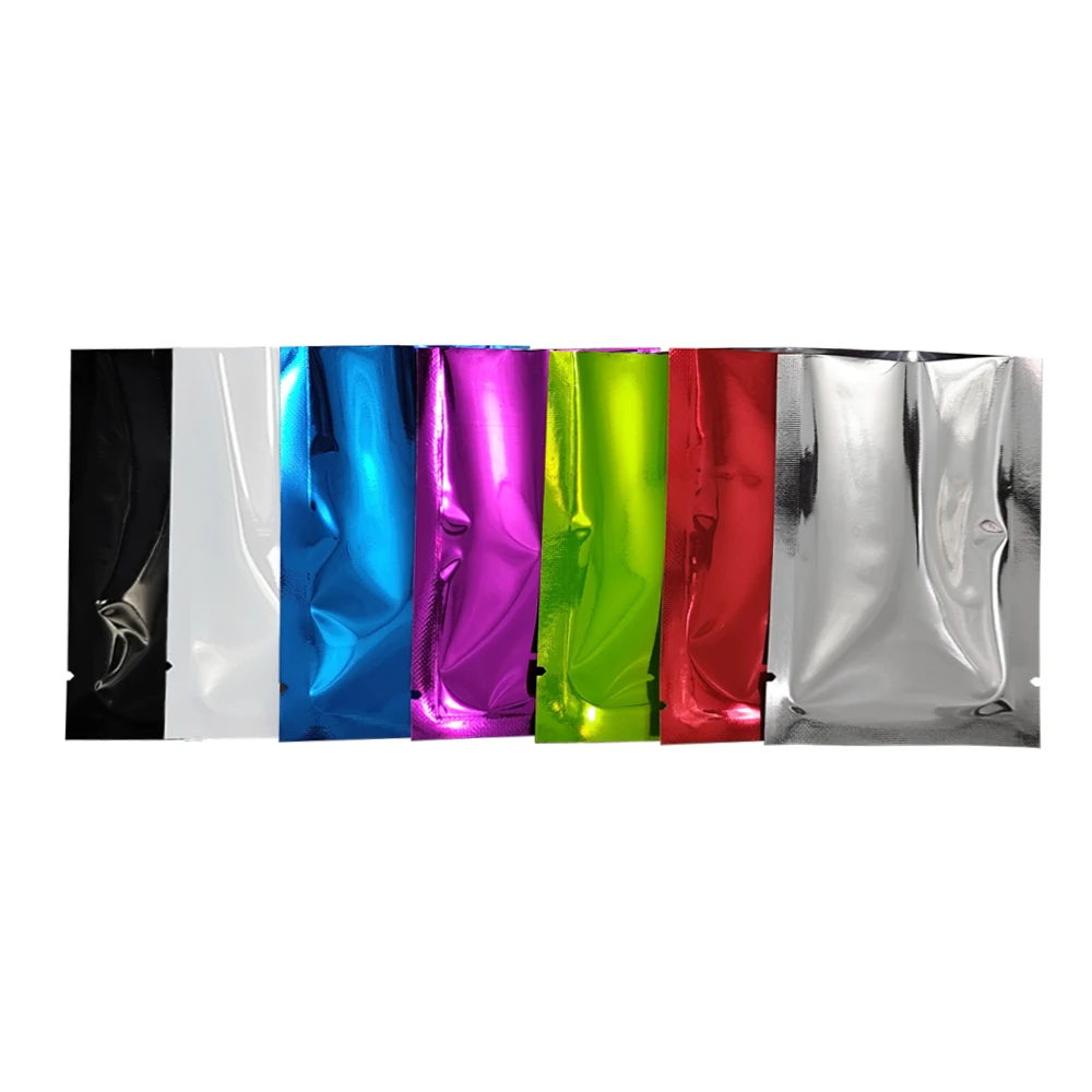 Heat Sealable Open Top Aluminum Foil Bag Packaging Flat Colored Black White Blue Vacuum Seal Food Packing Mylar Bags