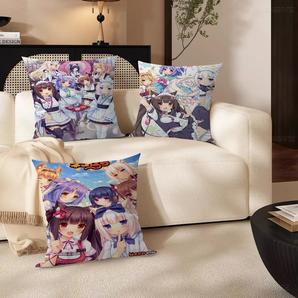 Nekopara Neko Para Chocola Vanilla Anime Pillowcase Toon Gift Cushion Cover Bedroom Home Sofa Chair Seat Decor Pillow Case