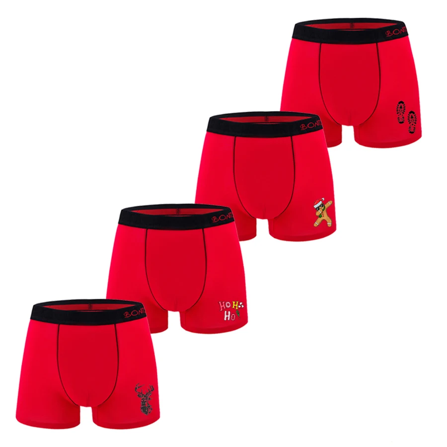 4pieces BONITOS Cotton Boxer Briefs Letter Waistband Men's Panties Print Boxers Underwear Men Underpants Gift Christmas