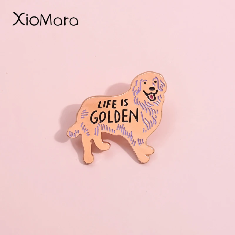 Life Is Golden Enamel Pins Custom Golden Retriever Dog Brooches Lapel Badges Happy Puppy Jewelry Gift For Dog Lovers 