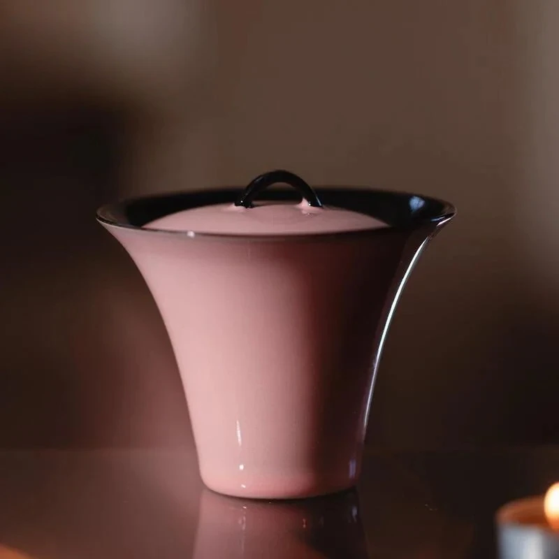 Tazón de Té Gaiwan Rosa Pigmentado Hecho a Mano, Taza Chawan, Herramienta para Kung Fu, Tapa Dawan, Taza Oolong, 120 ml, con Tapa, Set de Matcha, Dehua
