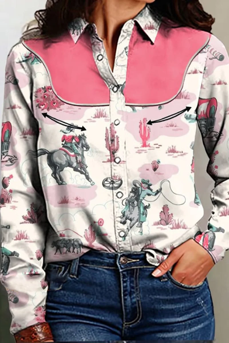 Women'S Shirt 3D Horse Print Full-Body Printed Long Sleeve Shirt Hawaii Vacation Casual Shirt Women'S Large Size Lapel Shirt