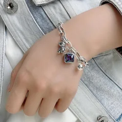 New Arrival Lovely Bear Animal Shiny CZ Zircon Star Retro Thai Silver Female Charm Bracelet Original Jewelry For Women Gifts