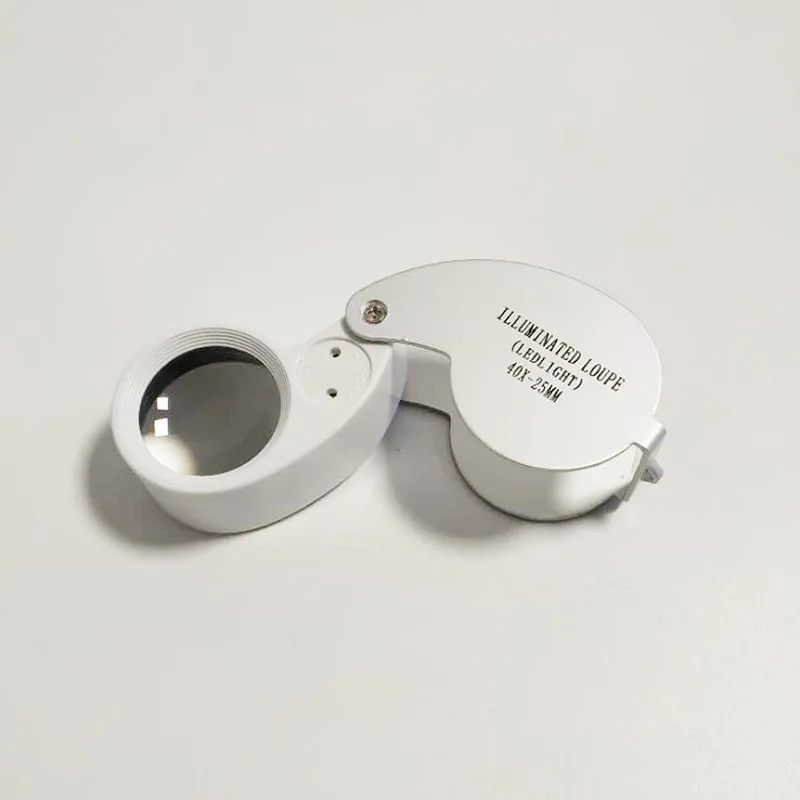 10PCS/lot 40X 25mm Magnifing Glass 6-Shaped Aluminum Alloy Shell with Foldable Led Light Magnifier Jewelry Mirror Loupe