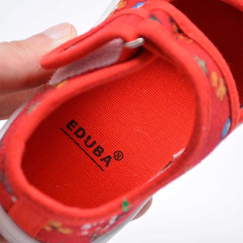 Children Summer Hard-wearing Squared Baby Shoes Girls Lovely Jogging Fashion Print Red Canvas ED7039