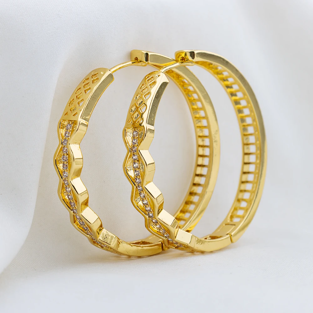 4set Gold Farbe Creolen für Frauen Exquisite Mode Runde Hohl-out Hochzeit Kupfer Ohrringe Engagement Schmuck Zubehör – Detail 10