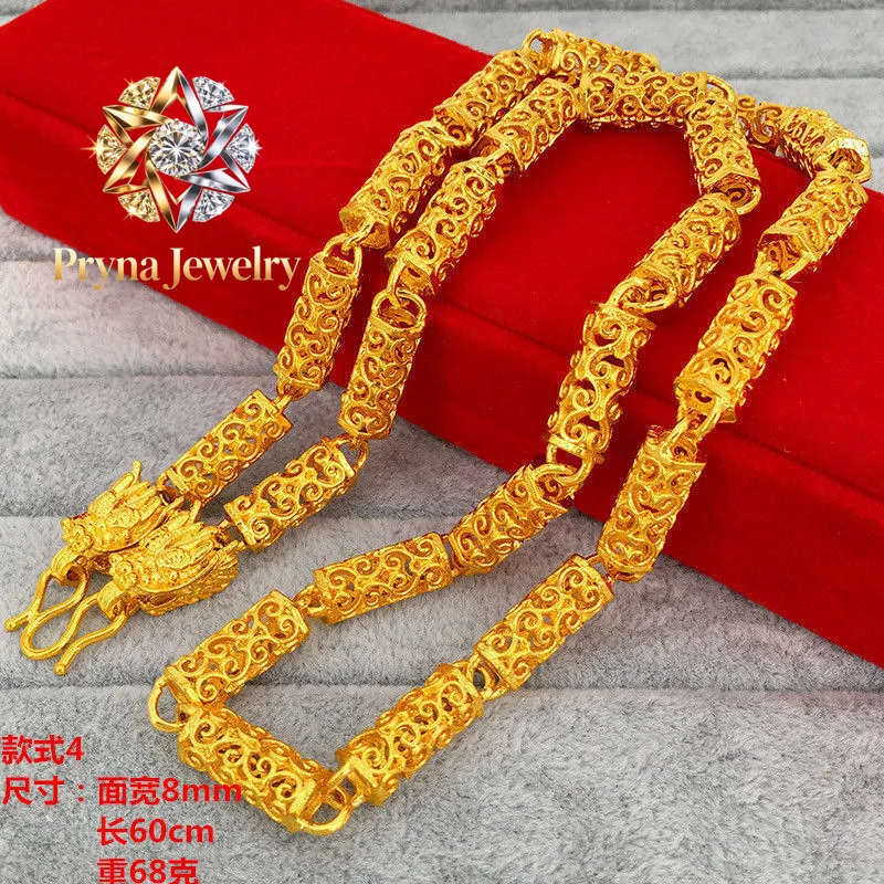 

Pryna Jewelry Luxury 24K 9999 Pure Gold real gold 8mm Xiangyun chain men's necklace