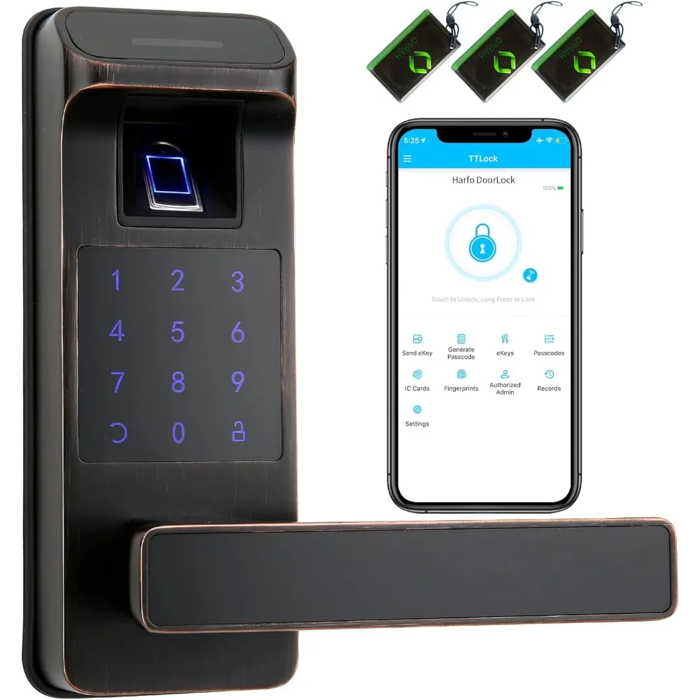 Harfo Smart Door Lock, Heavy Duty 5 in 1 Keyless Entry Door Lock, Full App Control Digital Keypad Lock, Reversible Handle with F