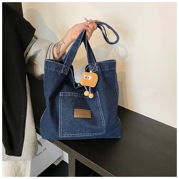 

Повседневная холщовая джинсовая сумка через плечо для женщин, вместительная сумка-тоут, модная художественная сумка для ежедневного использования