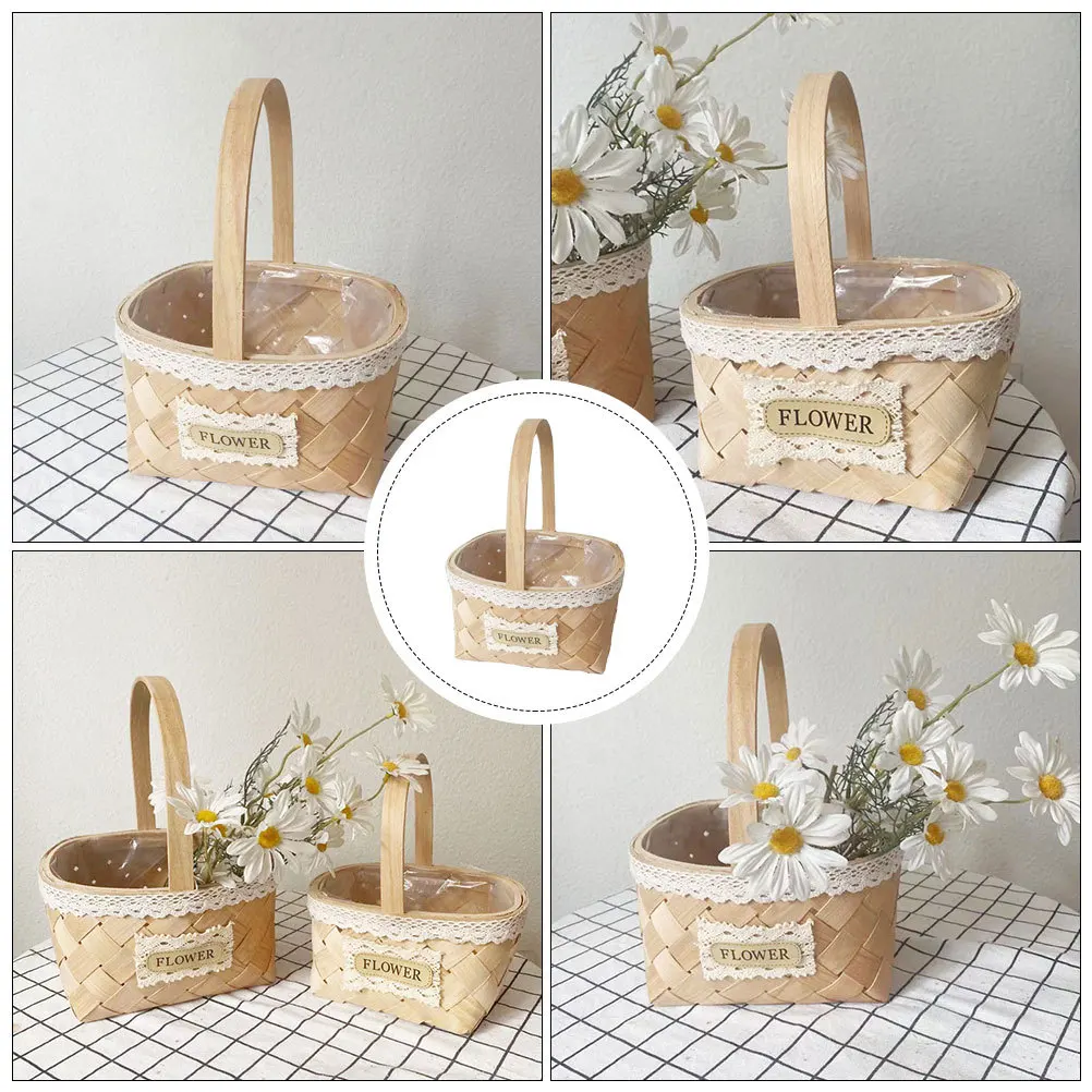 

1Pcs Decorative Woven Flower Basket Wooden Portable Storage Basket Floral Container for Wedding Proposal Banquet Party