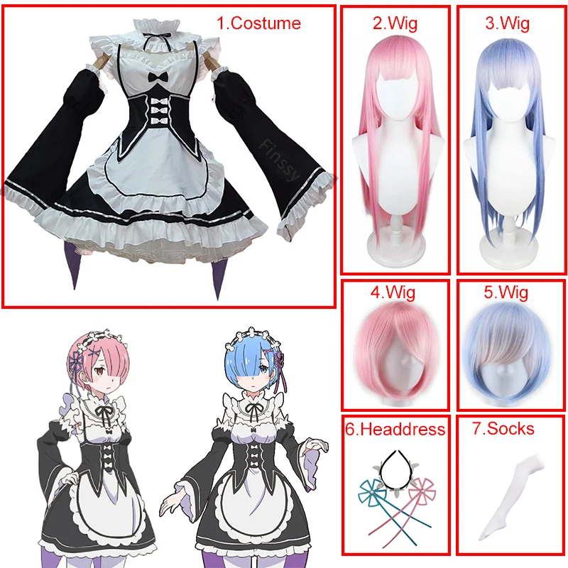 

Anime Maid Rem/Ram Cosplay Costume Dress Life In A Different World From Zero Halloween Carnival Performance Costume