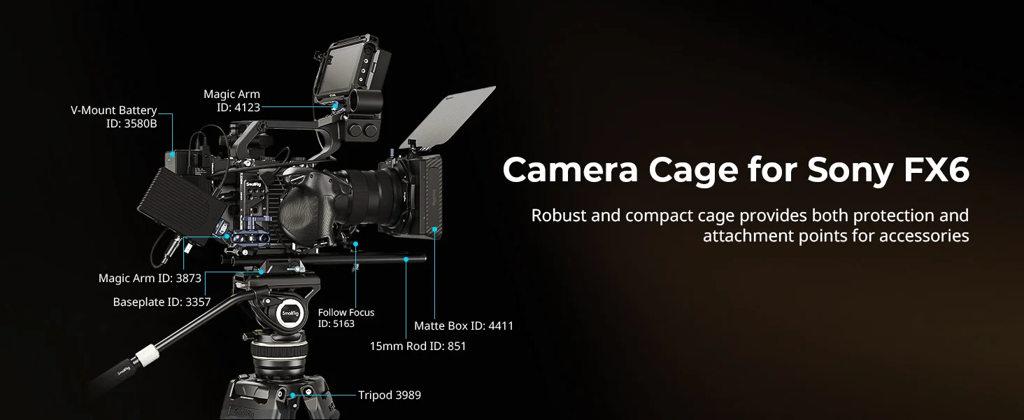 SmallRig FX6 Cage Kit für Sony FX6 für vertikale Aufnahmen mit Top-Platte, seitlichem Griffadapter, Kabelklemme, Grundplatte und V-Mount-Platte – Detail 3
